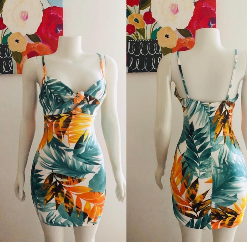 Mini dress floral green and yellow